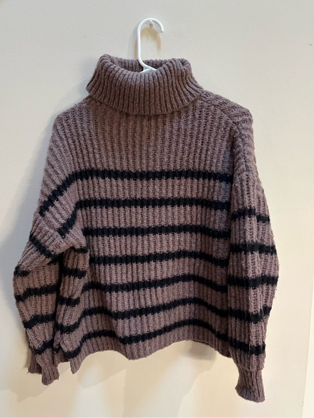 Line & Dot Mauve and Black Striped Turtleneck Sweater